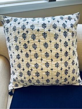 Serena & Lily Blue and White Quilted Pillow Cover